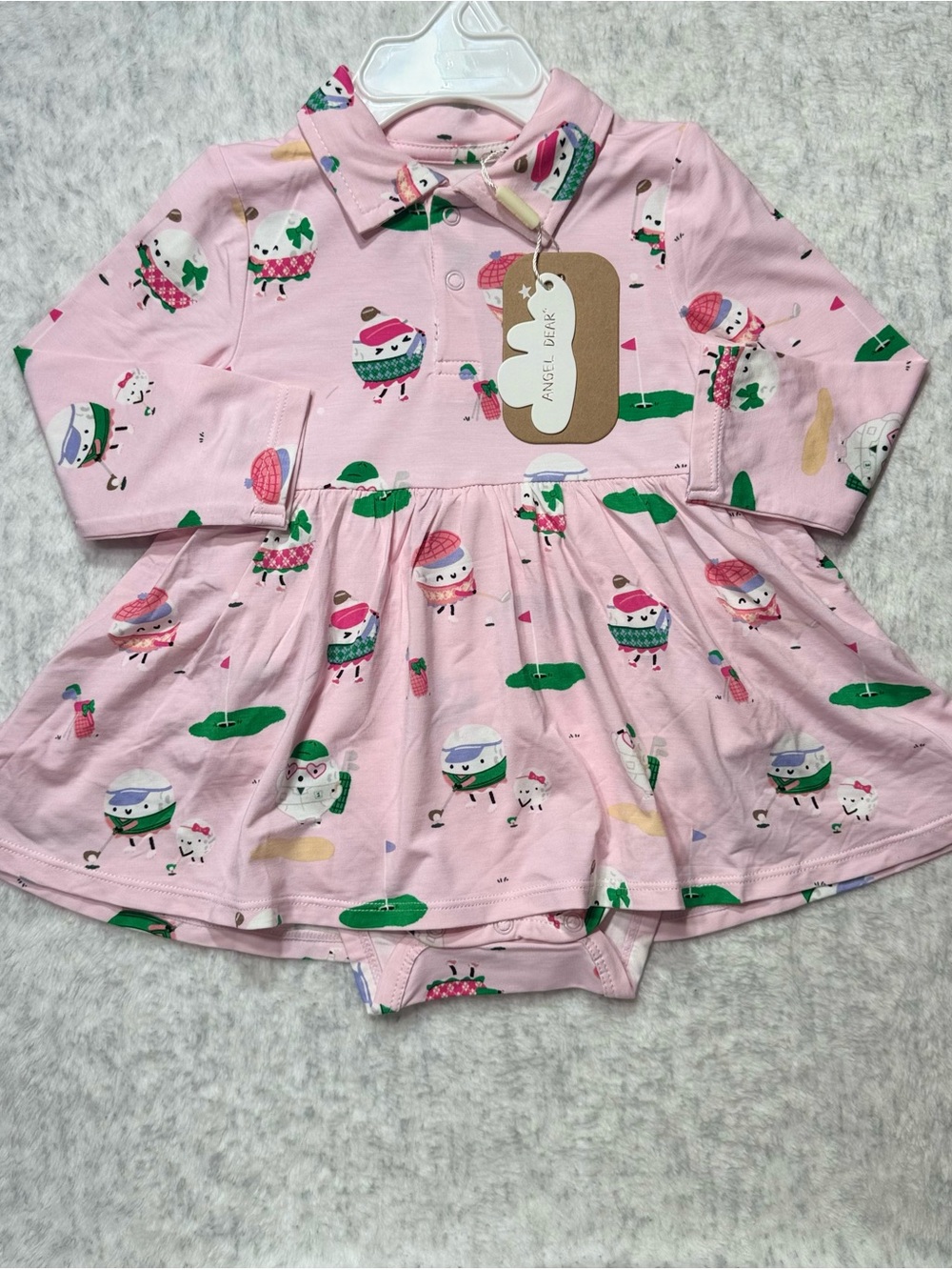 NWT Angel Dear Golf Polo Bodysuit Dress 6-12M Baby Girl Bamboo Pink Preppy